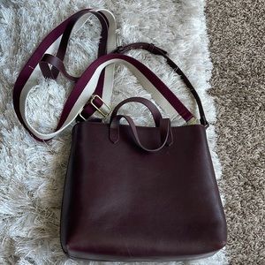 Madewell - the small “Transport” crossbody tote in burgundy with both straps